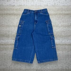 Vintage Y2K Skater Wide Leg Jean Shorts Youth 18 Baggy Medium Wash Denim Rap